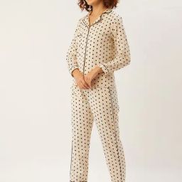 Anvi Be Yourself Cream Polka Dots Shirt Pyjama Set-image-41