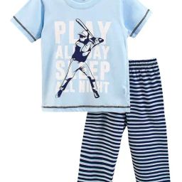 Teddy Kids Blue Printed T-Shirt with Pyjamas-image-2