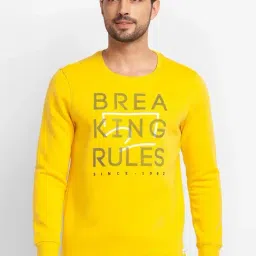Spykar Yellow Cotton Slim Fit Printed Sweatshirt-picture-32