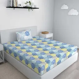 GM Fiesta Blue & Yellow Cotton 180 TC Single Bedsheet with Pillow Cover-image-73