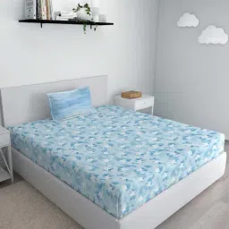 GM Fiesta Sky Blue Cotton 180 TC Kids Single Bedsheet with Pillow Cover-image-75