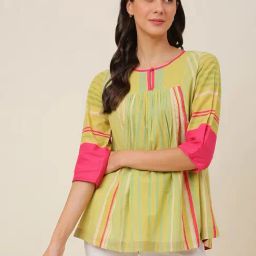 Fabindia Lime Green Cotton Printed Tunic-image-89