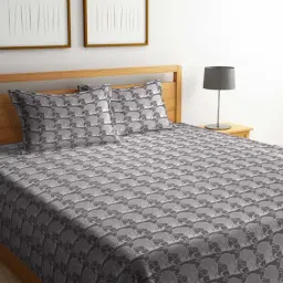 Klotthe Grey Cotton 350 TC Double Bed Cover with 2 Pillow Covers-picture-46