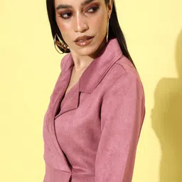 Athena Pink Solid Blazer Dress-image-17