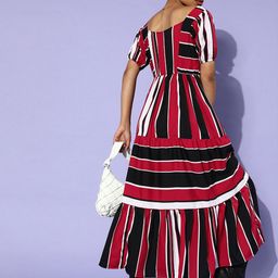 U&F Black & Maroon Crepe Maxi Dress-image-37