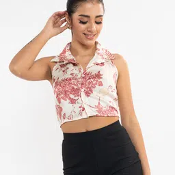 Stylecast X Hersheinbox Floral Print Shirt Style Crop Top-49
