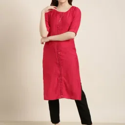 SHOWOFF Pink Regular Fit Kurta-image-56