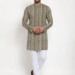 Wintage Men Brown & Cream-Coloured Printed Kurta with Pyjamas-picture-4