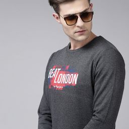 BEAT LONDON by PEPE JEANS Men Charcoal Grey & White Printed Sweatshirt-picture-5