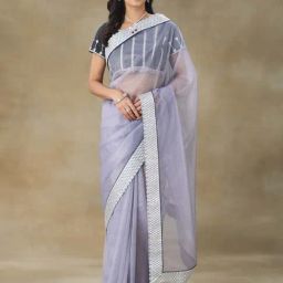 FABMORA Lavender Embellished Saree With Blouse-image-30