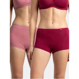 Jockey SS04 Women Cotton Elastane Boy Leg - Beet Red and Heather Rose (Pack of 2)-picture-13