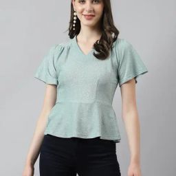 Latin Quarters Sage Green Textured Peplum Top-image-18