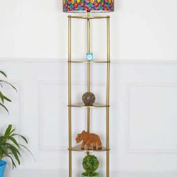 Kapoor E Illuminations Devan Antique Brass Metal Multiutility Shelf Floor Lamp-image-76