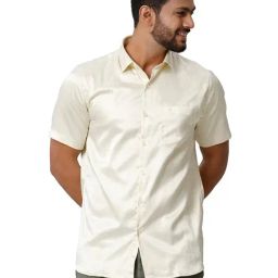 Ramraj Cream Regular Fit Half Sleeves Shirt-image-77
