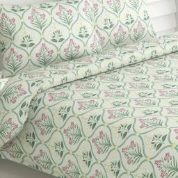 Haus & Kinder Green & Yellow Cotton 186 TC Green Blossom Printed Double Bedsheet with 2 Pillow Covers-picture-30