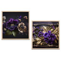 Kotart Brown & Purple 2 Pieces Floral Printed Wooden Wall Arts-picture-30