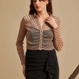 Kazo Beige Polka Dot Crop Shirt-picture-16