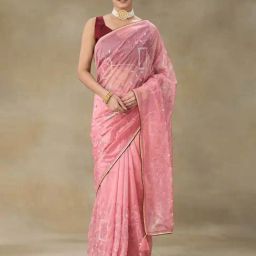 FABMORA Pink Embroidered Saree With Blouse-image-92