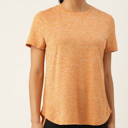 Macy's Ideology Women Orange Solid Melange Effect T-shirt-image-1