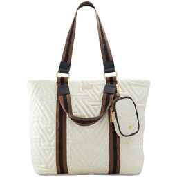 Aldo Beige Quilted Large Tote Handbag with Pouch-image-27