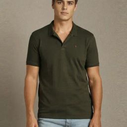 Louis Philippe Green Cotton Slim Fit Texture Polo T-Shirt-picture-25