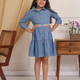 Budding Bees Girls Blue Solid Shirt Dress-image-28
