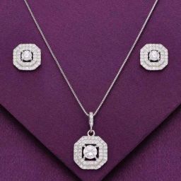 Kai Jewel Sterling Classic Solitaire Pendant with Chain & Earrings Set for Women-image-68