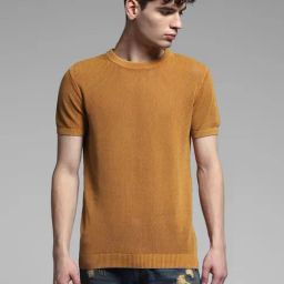 Jack & Jones Yellow Cotton Regular Fit Textured T-Shirt-picture-4
