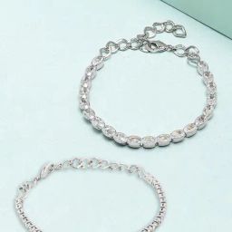 Zaveri Pearls Set of 2 Silver Tone Cubic Zirconia Brass Tennis Bracelets-ZPFK13466-38