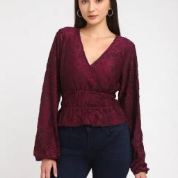 Guess Maroon Self Full Sleeves Tops-picture-45