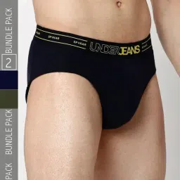 UnderJeans by Spykar Navy & Olive Regular Fit Briefs - Pack of 2-image-83