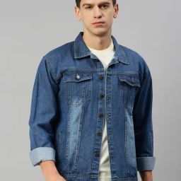 VOXATI Blue Regular Fit Shirt Collar Denim Jacket-image-5