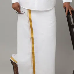 Viveagham Men Pack of 2 Single Layer Dhotis with Zari Border-12