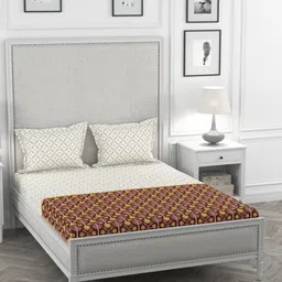 STELLAR HOME Brown & Off-White Floral 104 TC Cotton 1 King Bedsheet with 2 Pillow Covers-image-2
