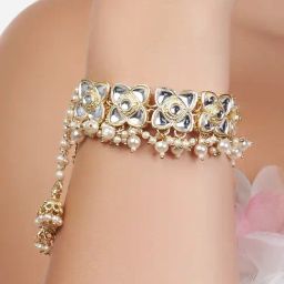 Zaveri Pearls Gold Tone Kundan & Pearls Traditional Jhumki Drop Bracelet-ZPFK13527-image-31