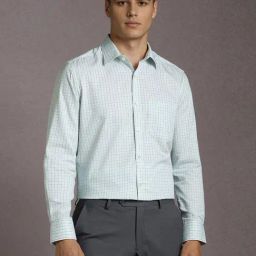 Louis Philippe Blue Cotton Regular Fit Checks Shirt-image-59