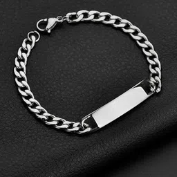 Yellow Chimes Men Stainless Steel Silver Chain Tag Bracelet-53