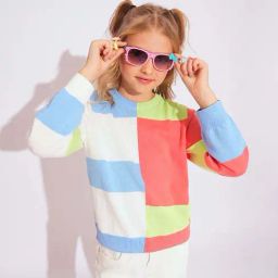 VERO MODA GIRL Kids Multicolor Cotton Color Block Full Sleeves Pullover Sweater-image-49