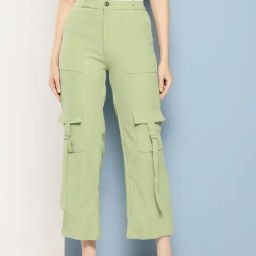 Aarika Green Nylon Solid Pants-image-2