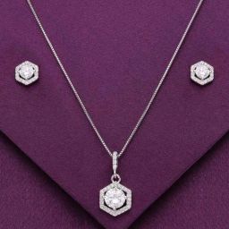 Kai Jewel Sterling Classic Solitaire Pendant with Chain & Earrings Set for Women-image-67