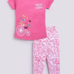 Todd N Teen Kids Pink Cotton Printed T-Shirts & Pajamas Set-picture-4
