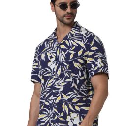 celio celio* Navy Regular Fit Floral Print Shirt-picture-47
