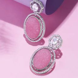 Zaveri Pearls Pink Stone Cubic Zirconia Embellished Brass Contemporary Drop Earring-ZPFK15824-32