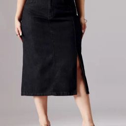 Miss Chase A+ Black Denim Straight Fit Skirts-image-55