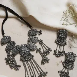 Teejh Ethnic Ridhi Silver Oxidized Princess Necklace Set for Women-image-37