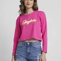 Spykar Pink Graphic Print Crop Sweatshirt-image-12