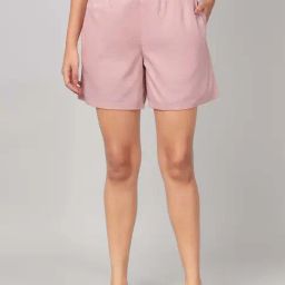 Clovia Pink Cotton Regular Fit Self Pattern Shorts-picture-43