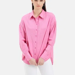 Kazo Pink Linen Regular Fit Shirt-picture-4