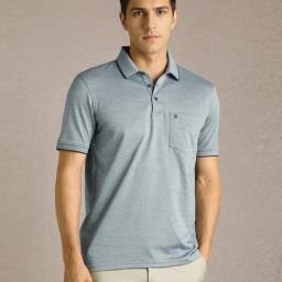 Louis Philippe Navy Cotton Regular Fit Texture Polo T-Shirt-picture-2