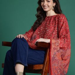 Sangria Indie Floral Woven Design Flared Kimono Sleeve Kaftan Top-picture-37